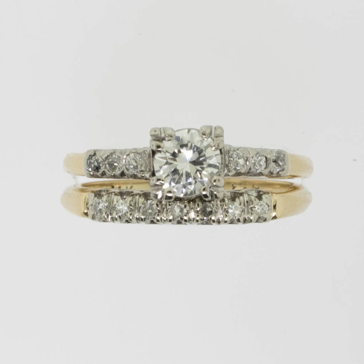 14K White/Yellow Gold Diamond Wedding Set Approx. .57ctw .41ct Center Preowned