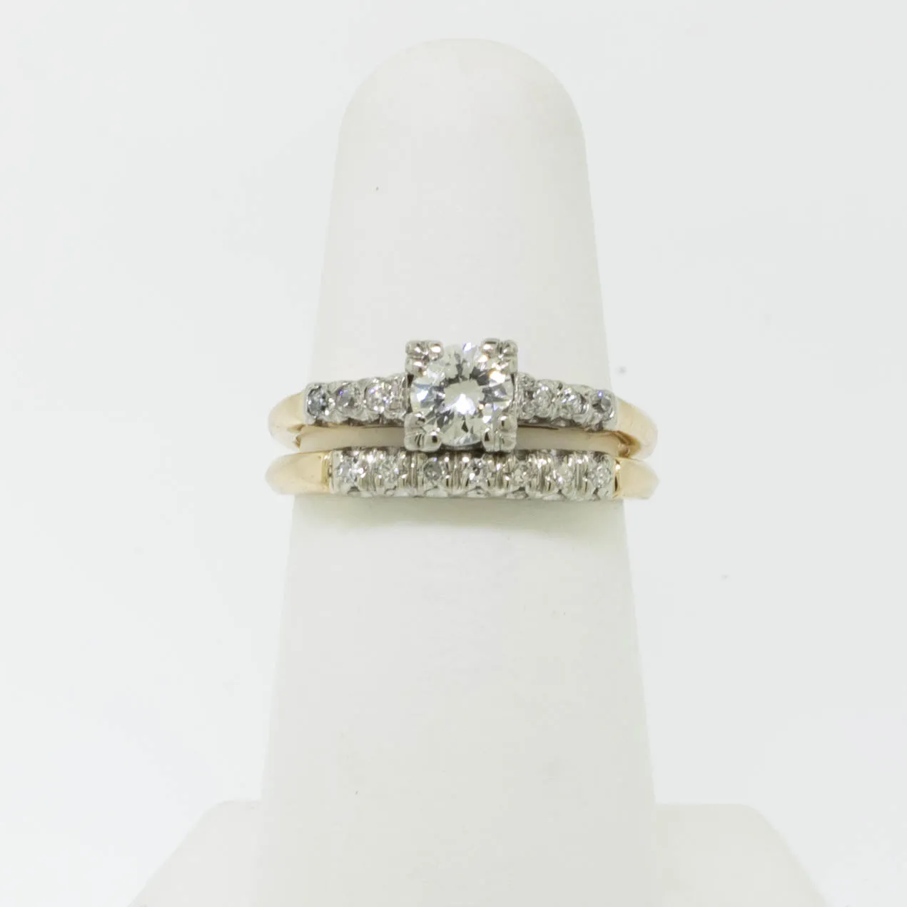 14K White/Yellow Gold Diamond Wedding Set Approx. .57ctw .41ct Center Preowned