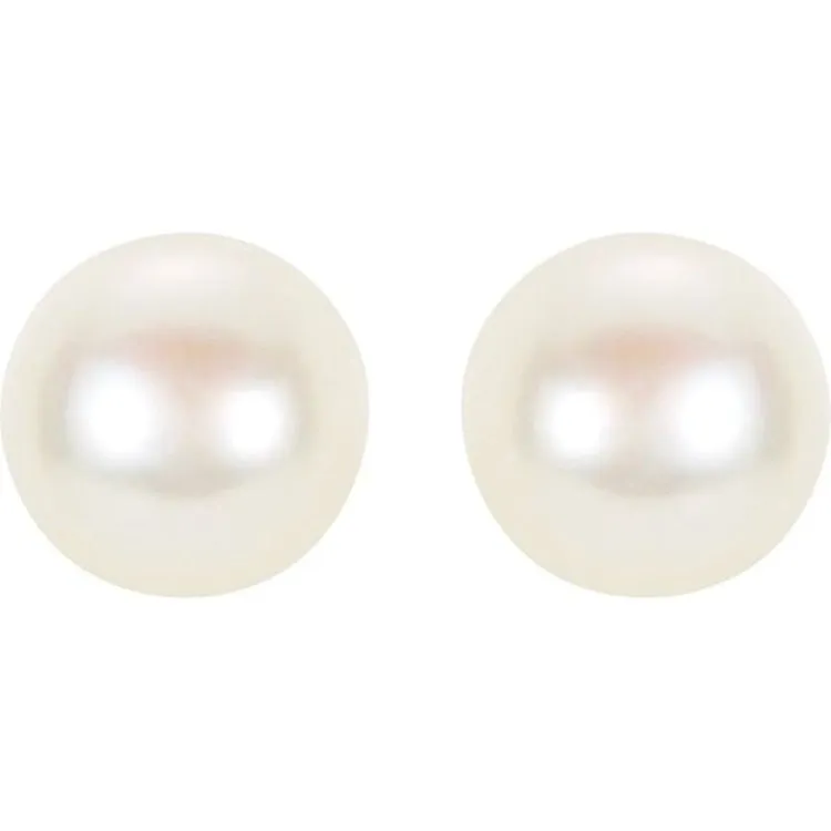 14K Yellow 8 mm Cultured White Freshwater Pearl Stud Earrings