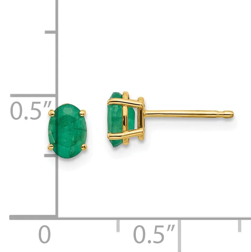 14k Yellow Gold Oval Emerald Birthstone Earrings