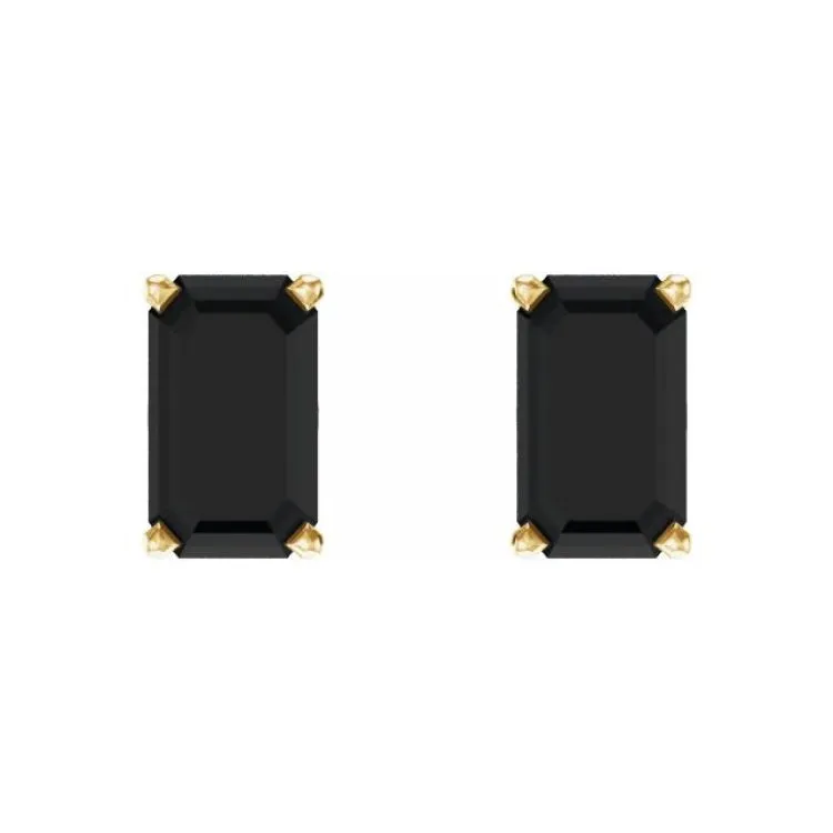 14K Yellow Natural Black Onyx Earrings