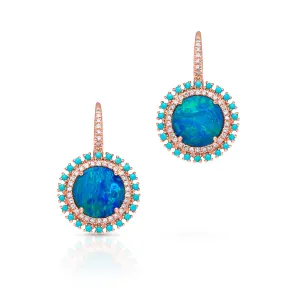 14KT Rose Gold Opal Turquoise Diamond Round Kai Earrings