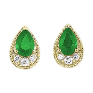 14Kt Yellow Gold Diamond 1/10Ctw & Emerald 1Ctw Earring