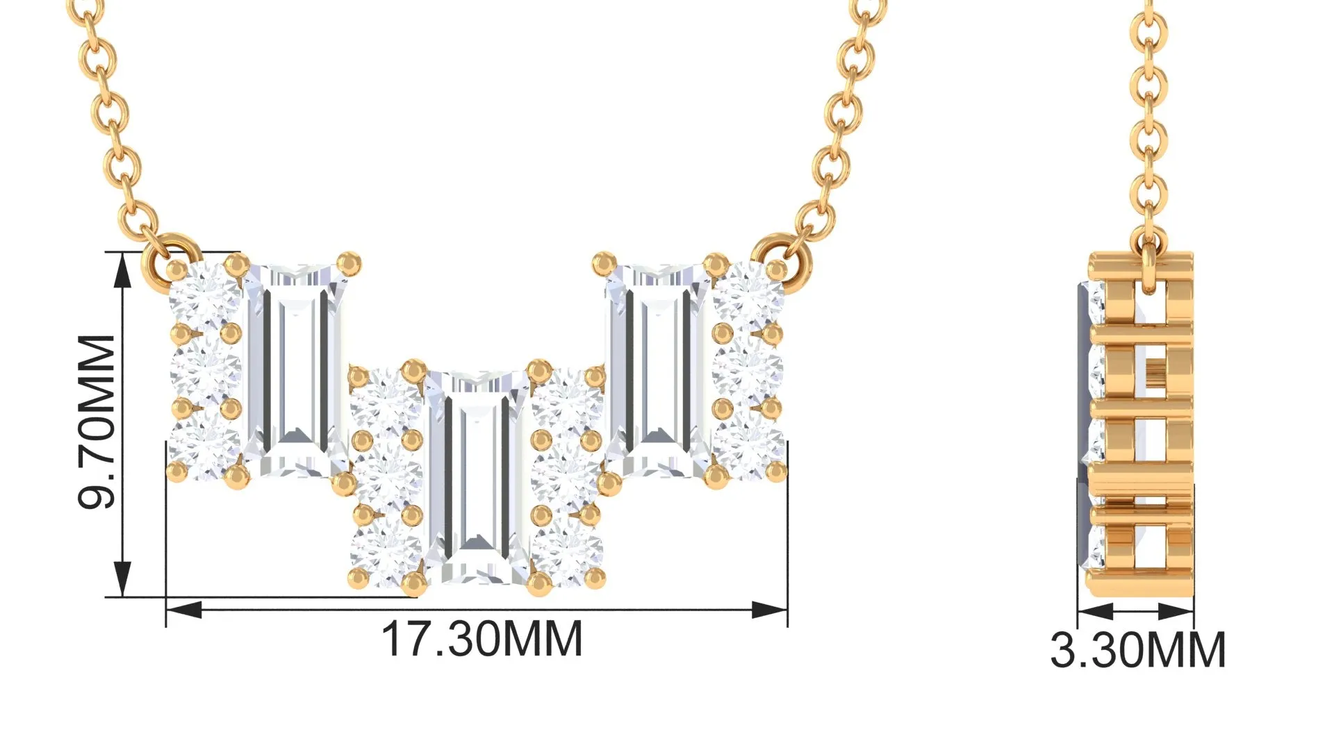 1.75 CT Baguette and Round Cubic Zirconia Designer Bar Necklace in Prong Setting