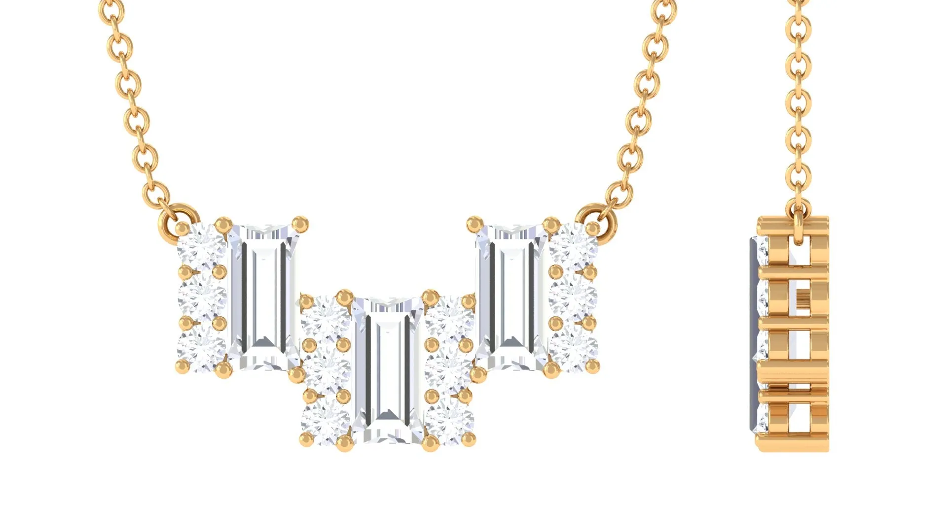 1.75 CT Baguette and Round Cubic Zirconia Designer Bar Necklace in Prong Setting