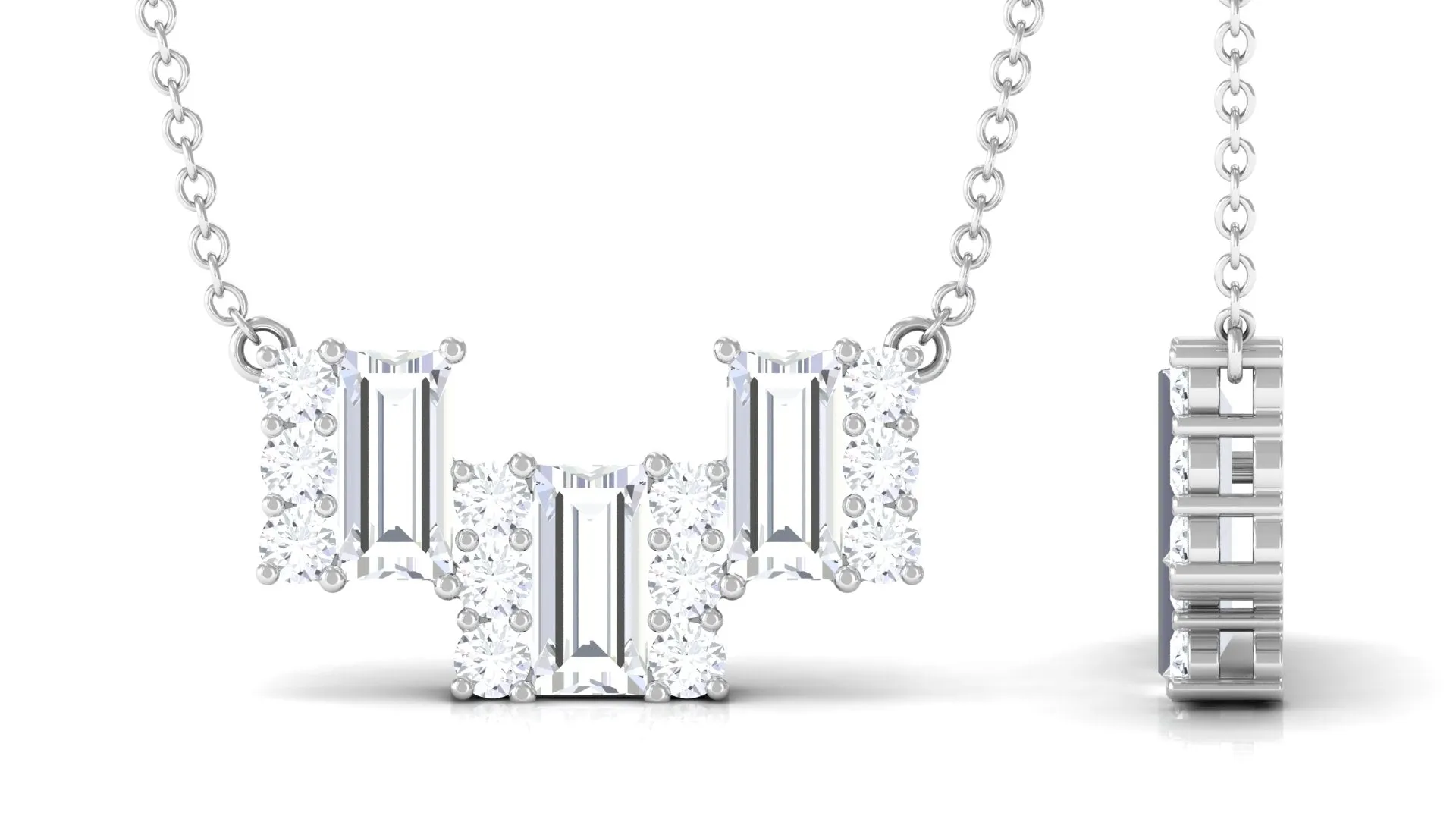 1.75 CT Baguette and Round Cubic Zirconia Designer Bar Necklace in Prong Setting