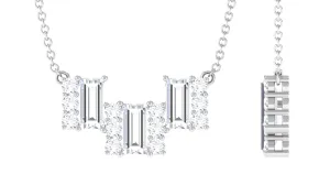 1.75 CT Baguette and Round Cubic Zirconia Designer Bar Necklace in Prong Setting