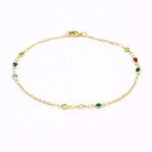 18K GOLD Filled High Polish Finsh Dainty Multi Color CRYSTAL ANKLE BRACELET JJA04