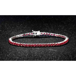 18K White Gold Lab Created Ruby Tennis Bracelet with Fold Over Safety Clasp