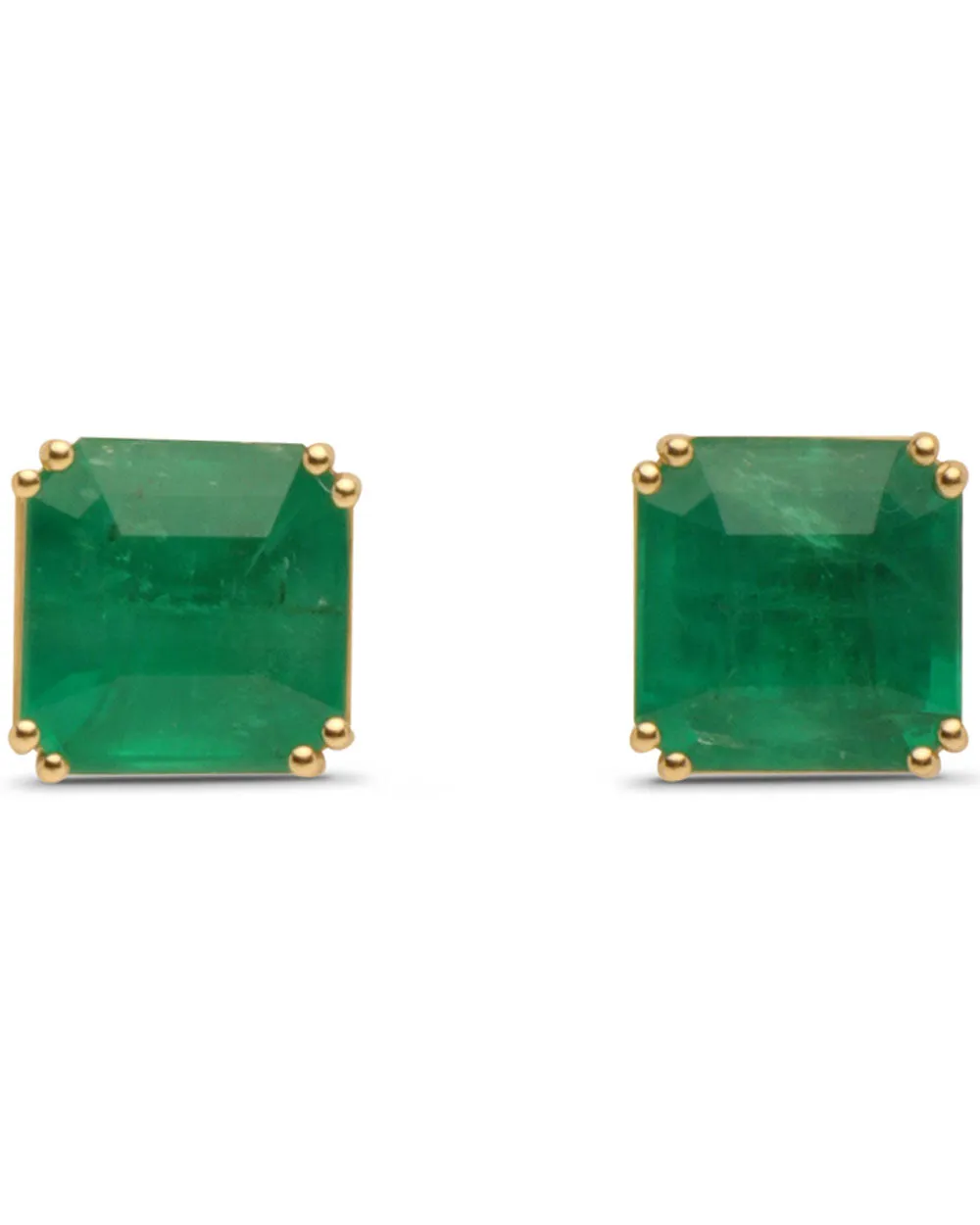 18k Yellow Gold Brazilian Emerald Cut Stud Earrings