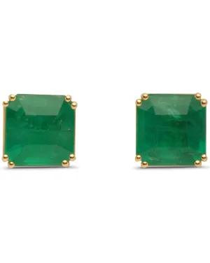 18k Yellow Gold Brazilian Emerald Cut Stud Earrings