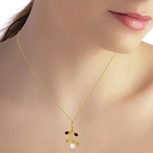 2.7 Carat 14K Solid Yellow Gold Necklace Garnet, Citrine Pearl