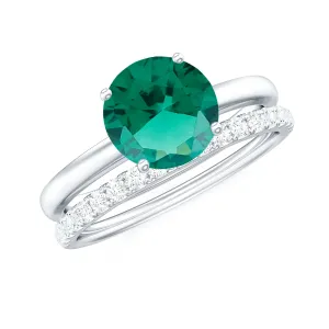 2.75 CT Created Emerald Solitaire Bridal Ring Set with Diamond