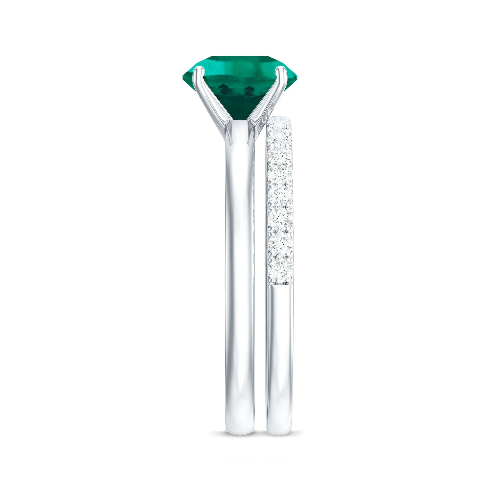 2.75 CT Created Emerald Solitaire Bridal Ring Set with Diamond