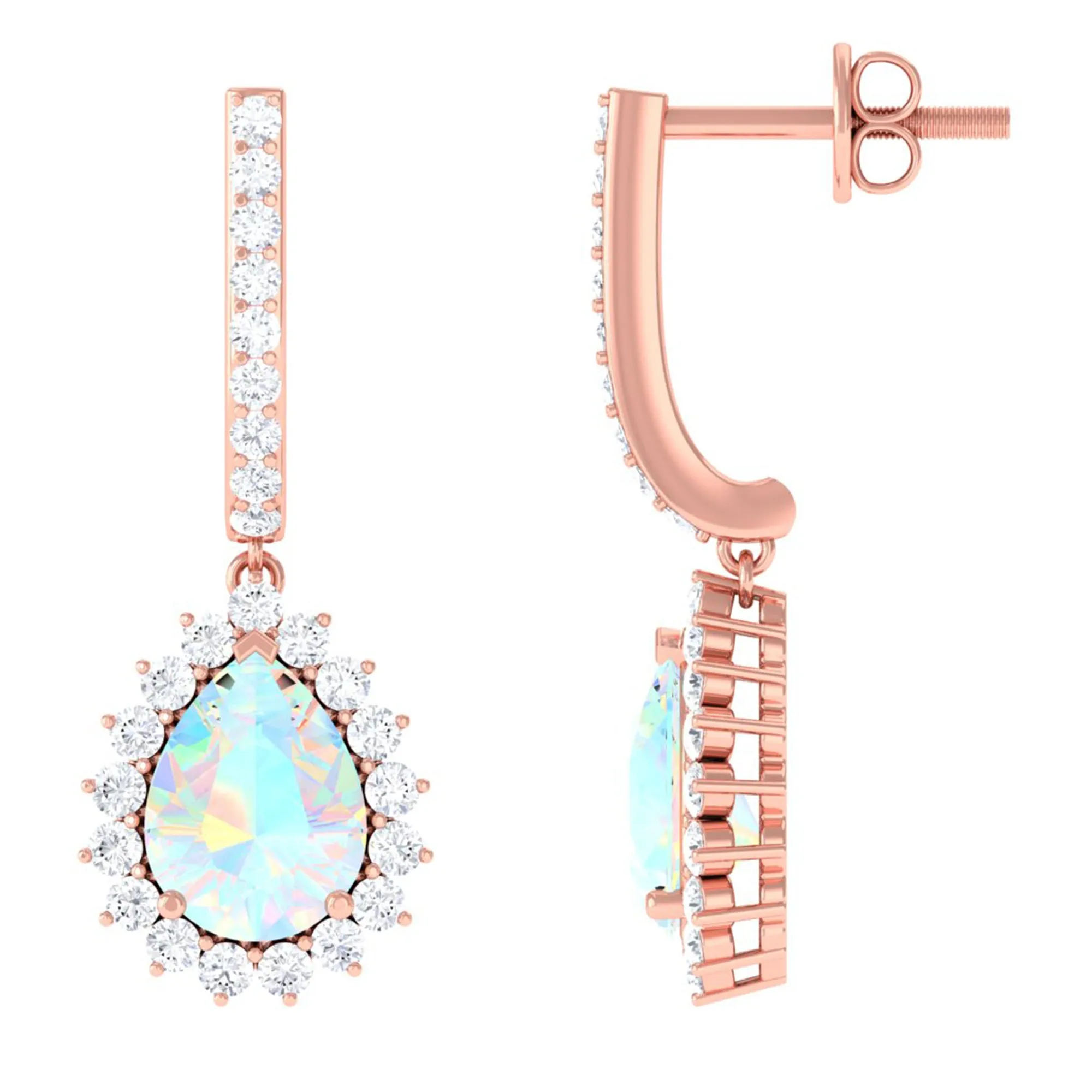 2.75 CT Ethiopian Opal Bridal Teardrop Bridal Hoop Earrings with Moissanite Accent