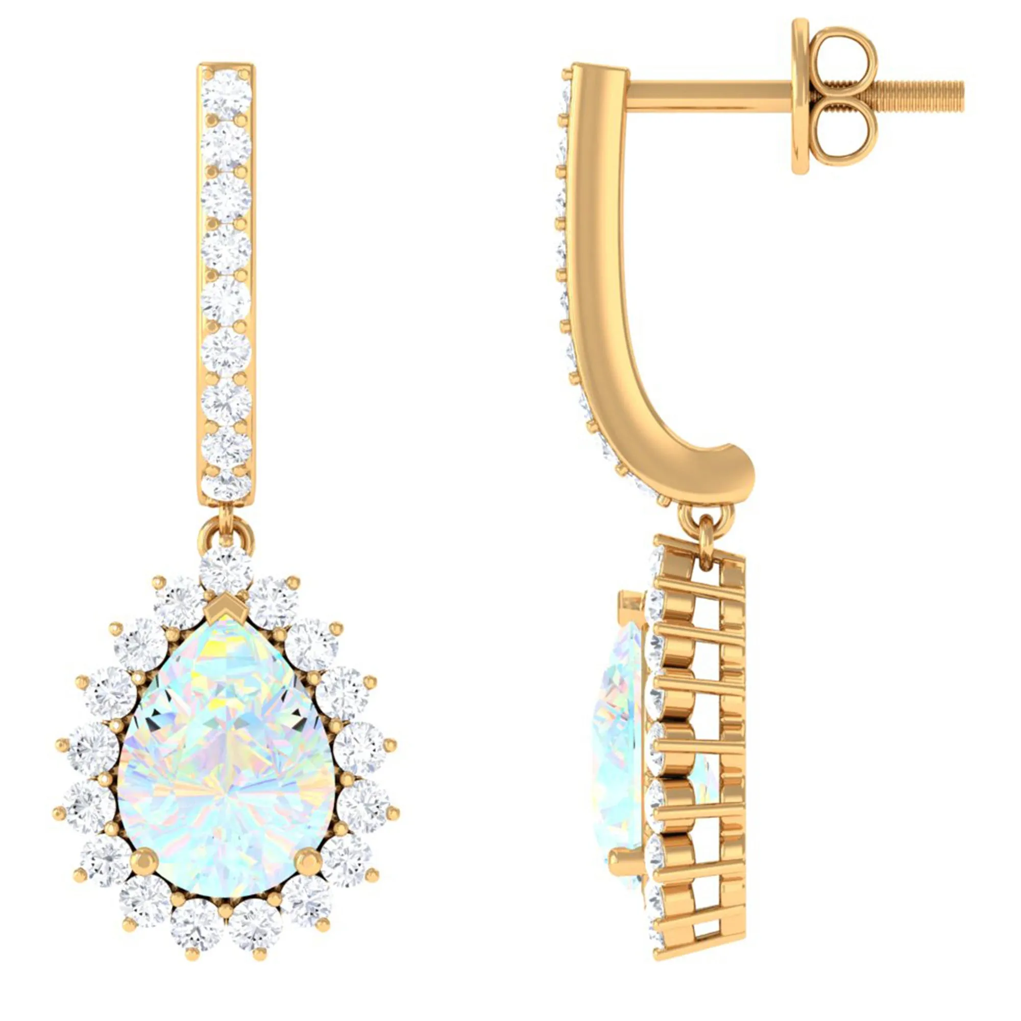 2.75 CT Ethiopian Opal Bridal Teardrop Bridal Hoop Earrings with Moissanite Accent