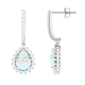 2.75 CT Ethiopian Opal Bridal Teardrop Bridal Hoop Earrings with Moissanite Accent