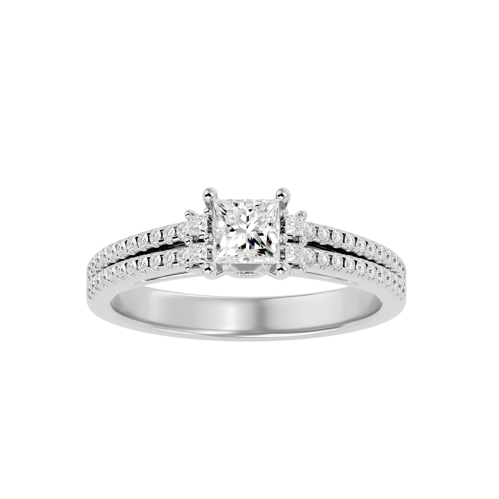 3/4 ctw Princess-Cut Lab Grown Diamond Side Stone Engagement Ring