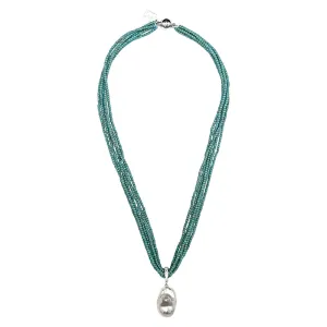 425-01-S | 5-STRAND TURQUOISE & WILD PEARL DROP 18" ON SILVER