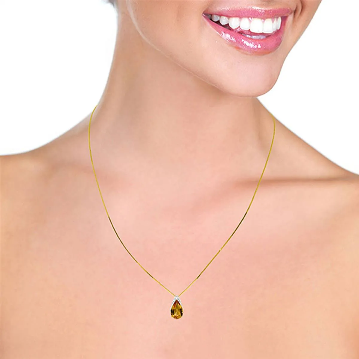 5 Carat 14K Solid Yellow Gold Necklace Natural Citrine