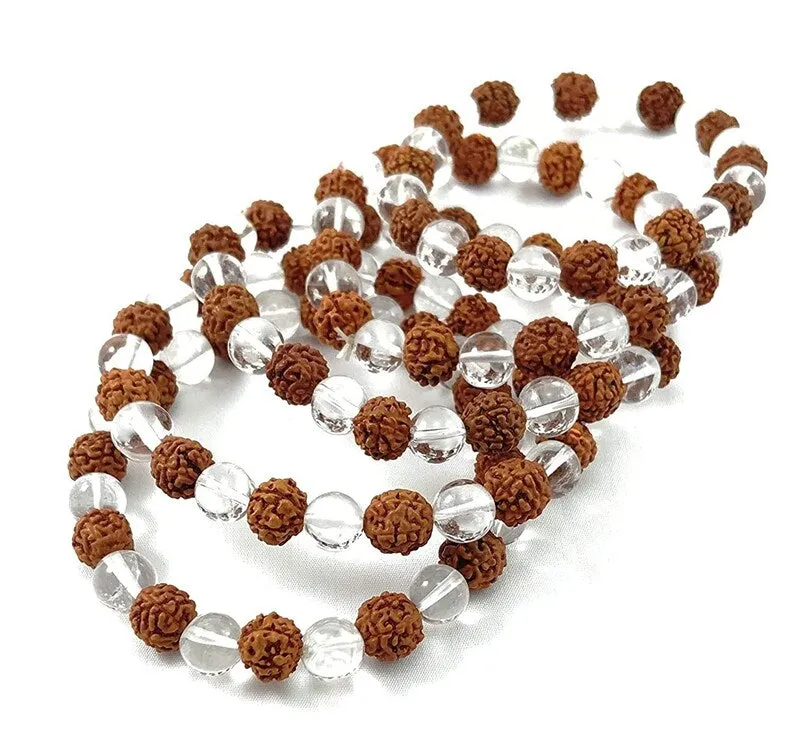 5 Mukhi Rudraksha Bracelet with Clear Quartz Bracelet for Healing, Gifting