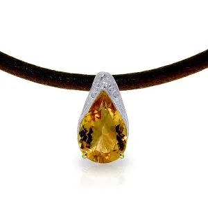 6 Carat 14K Solid Yellow Gold Leather Necklace Natural Citrine