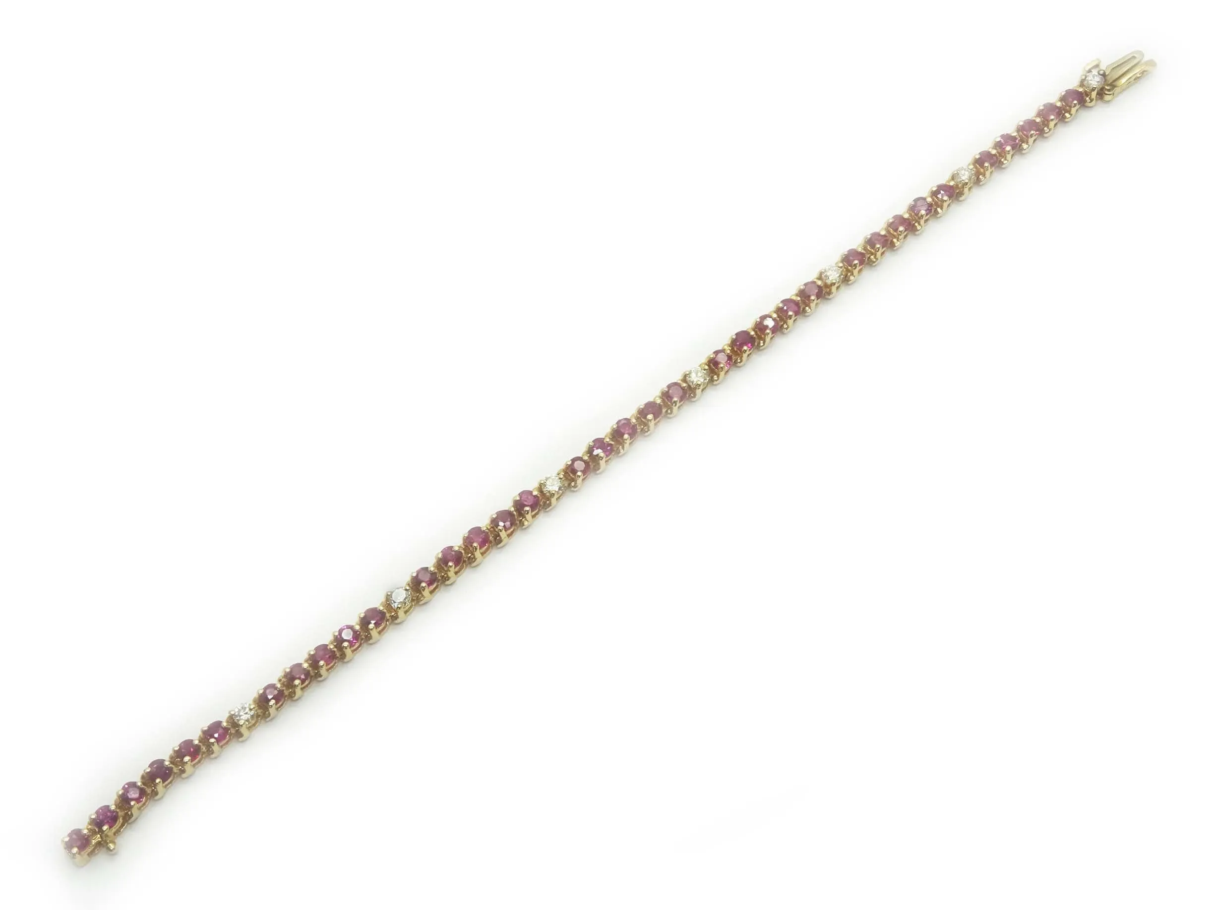 6.45ct tw Natural Ruby & Earth Mined Diamond Line Tennis Bracelet 14k Gold