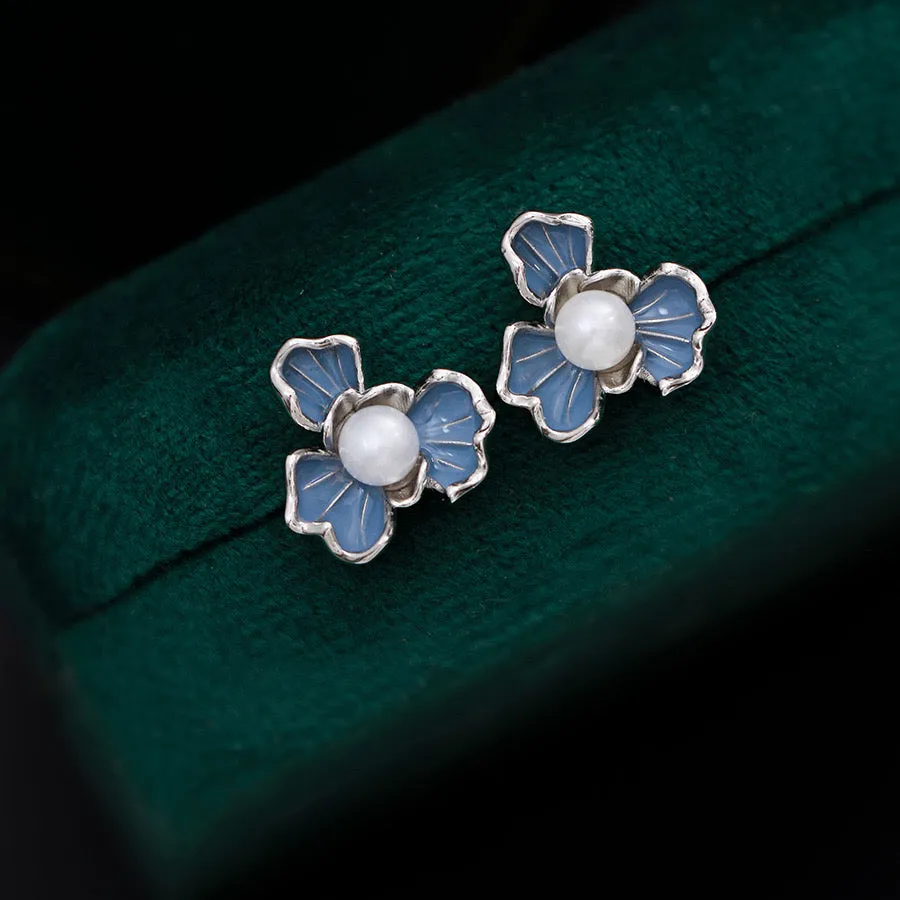 7-7.5mm Blue Floral Pearl Earrings