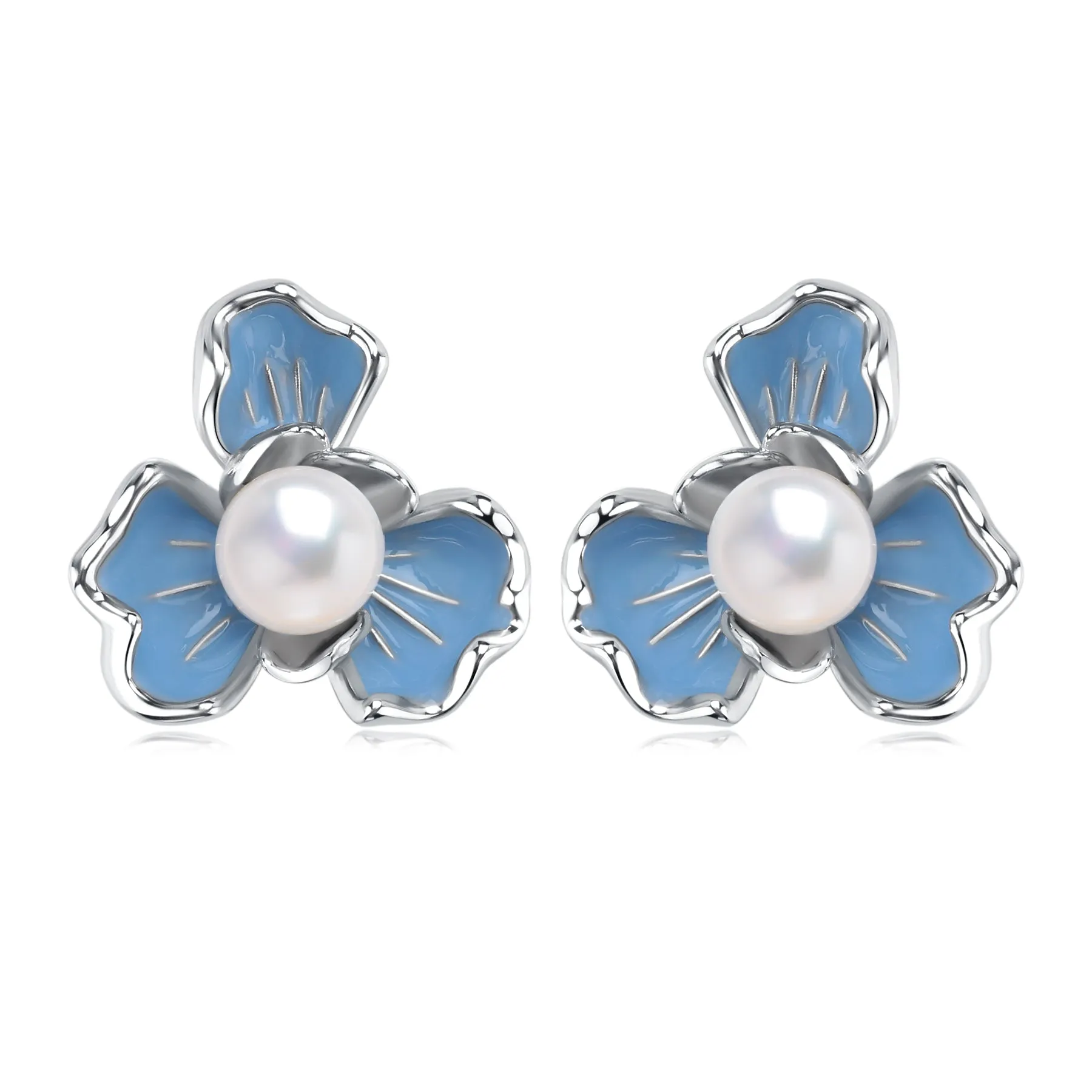 7-7.5mm Blue Floral Pearl Earrings