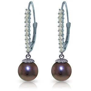 8.3 Carat 14K Solid White Gold Leverback Earrings Diamond Black Pearl