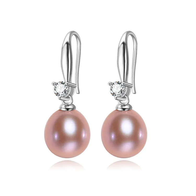 8mm-10mm AAA Drop Freshwater Pearl 925 Sterling Silver Earrings