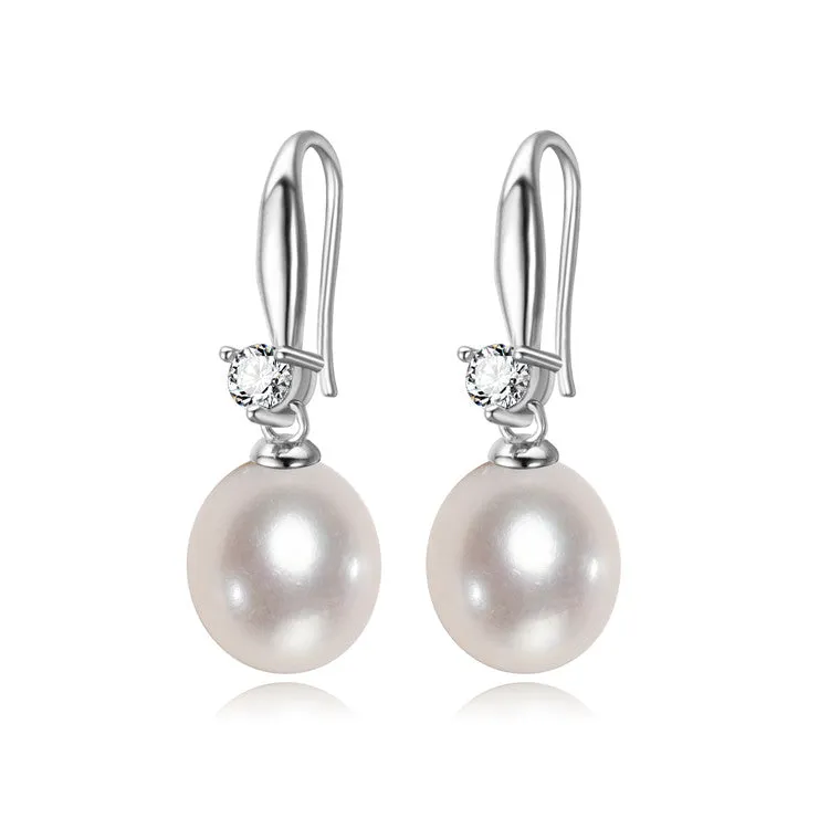 8mm-10mm AAA Drop Freshwater Pearl 925 Sterling Silver Earrings