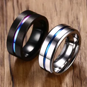 8mm Black Ring for Men Women Groove Stainless Steel Wedding Bands Trendy Fraternal Rings Casual Jewellery