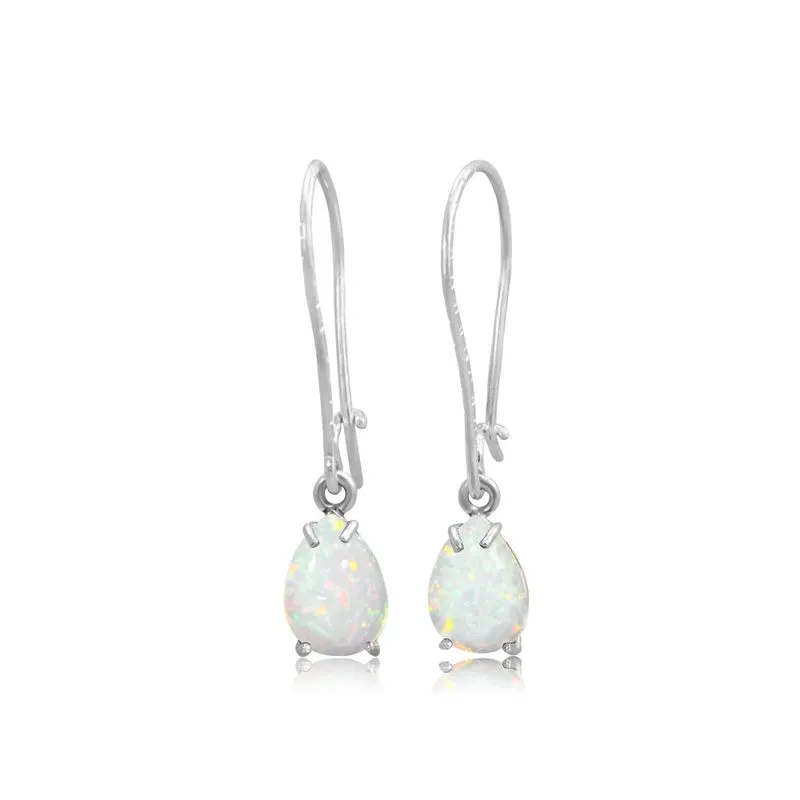 925 Silver White Opal Drop Earrings - October Birthstone, 7X10mm Vintage Gift