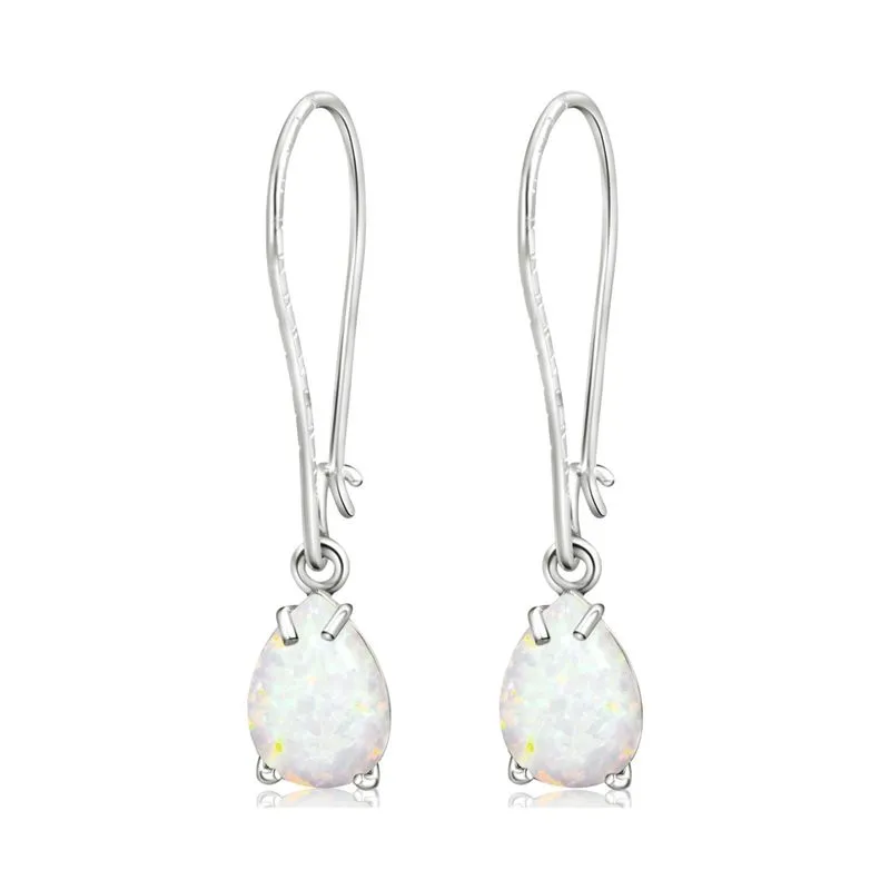 925 Silver White Opal Drop Earrings - October Birthstone, 7X10mm Vintage Gift