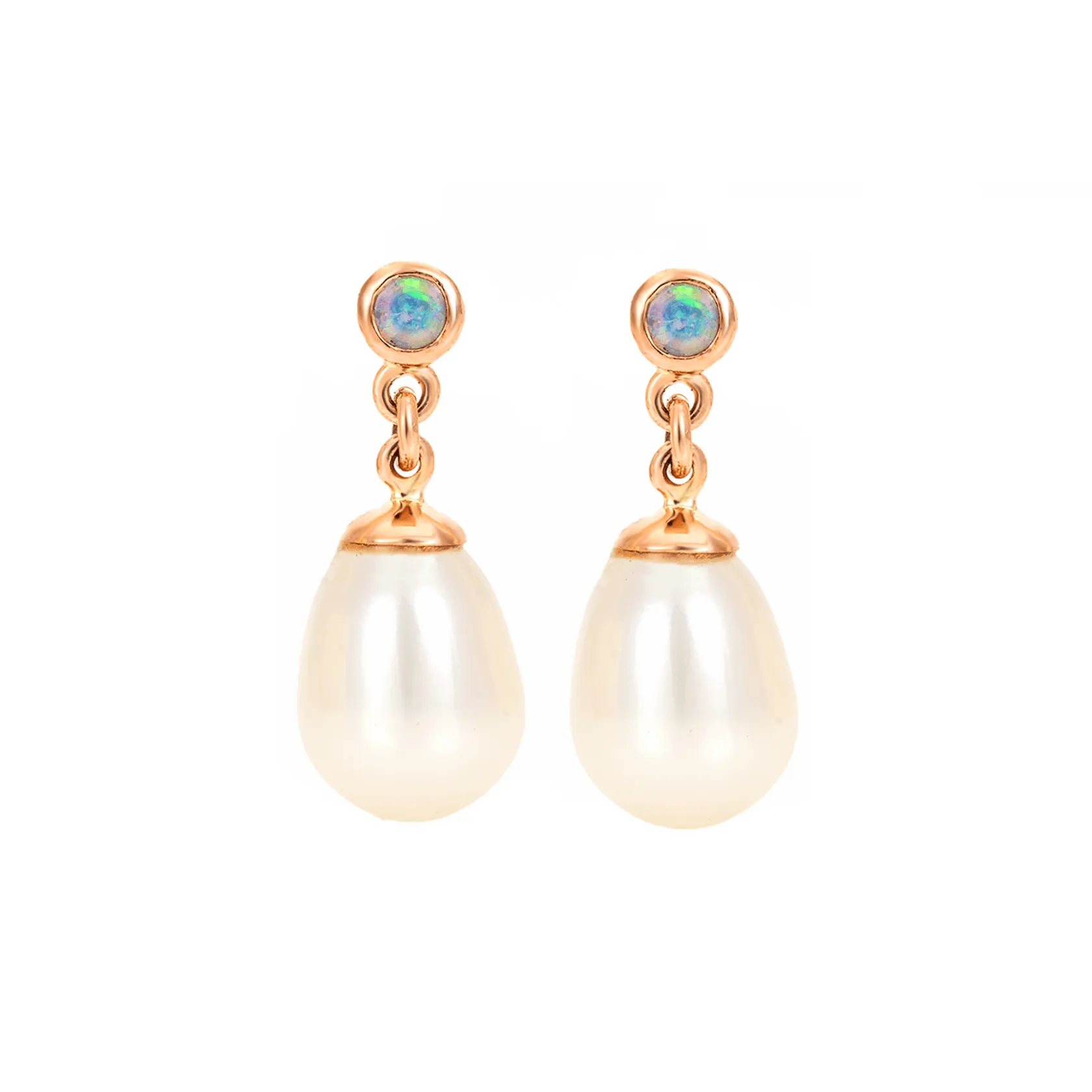 9ct Rose Gold Opal with Pearl Drop Earrings