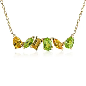 9ct Yellow Gold 2.00ct Mixed Cut Peridot And Citrine Necklace