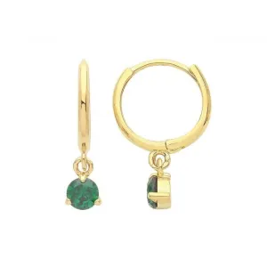 9ct Yellow Gold Hinged Earrings with Emerald Green Zirconia Droplets ES1675E