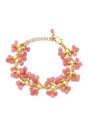 Alloy Kundan Bracelet in Pink and Gold