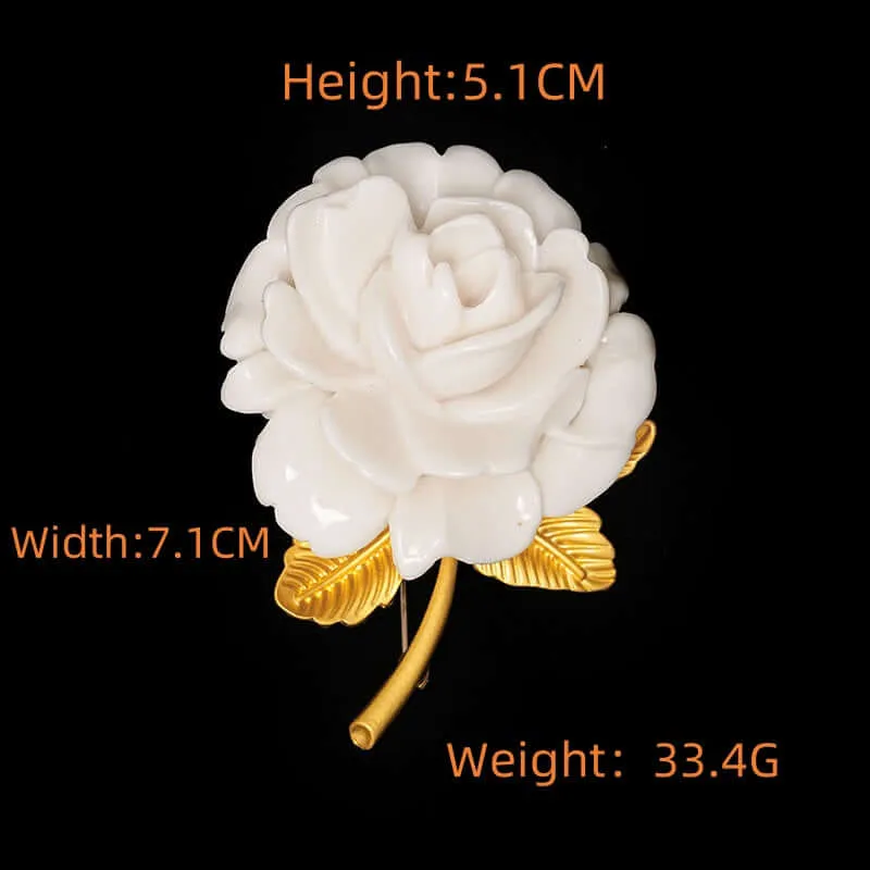 Alloy Noble White Rose Flower Brooch