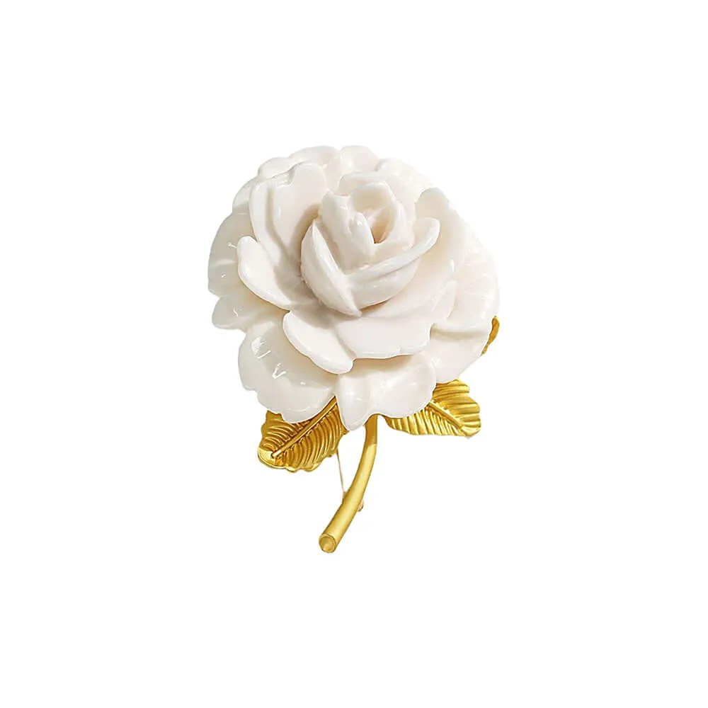 Alloy Noble White Rose Flower Brooch