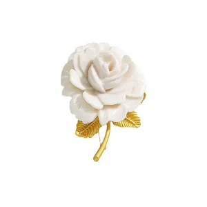 Alloy Noble White Rose Flower Brooch