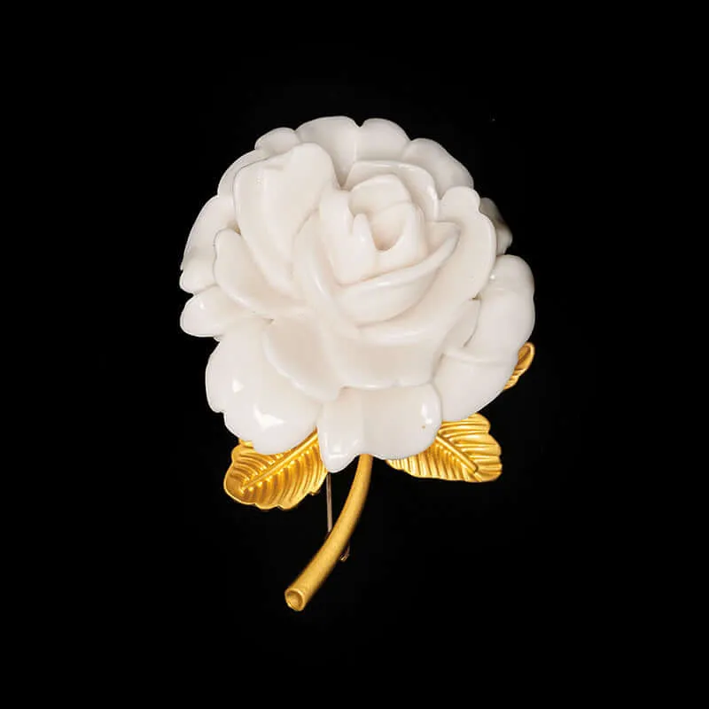 Alloy Noble White Rose Flower Brooch