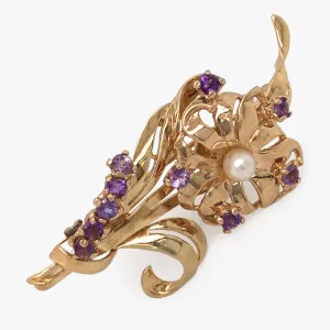 Amethyst & Pearl Spray Brooch