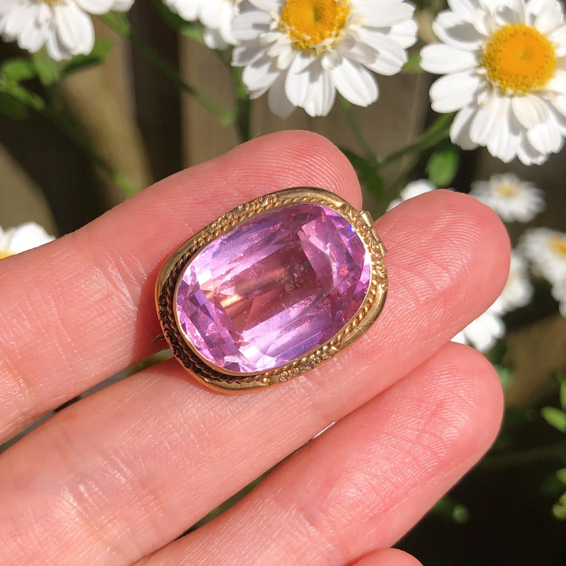 Antique Victorian Pink Paste Gold Filled Brooch