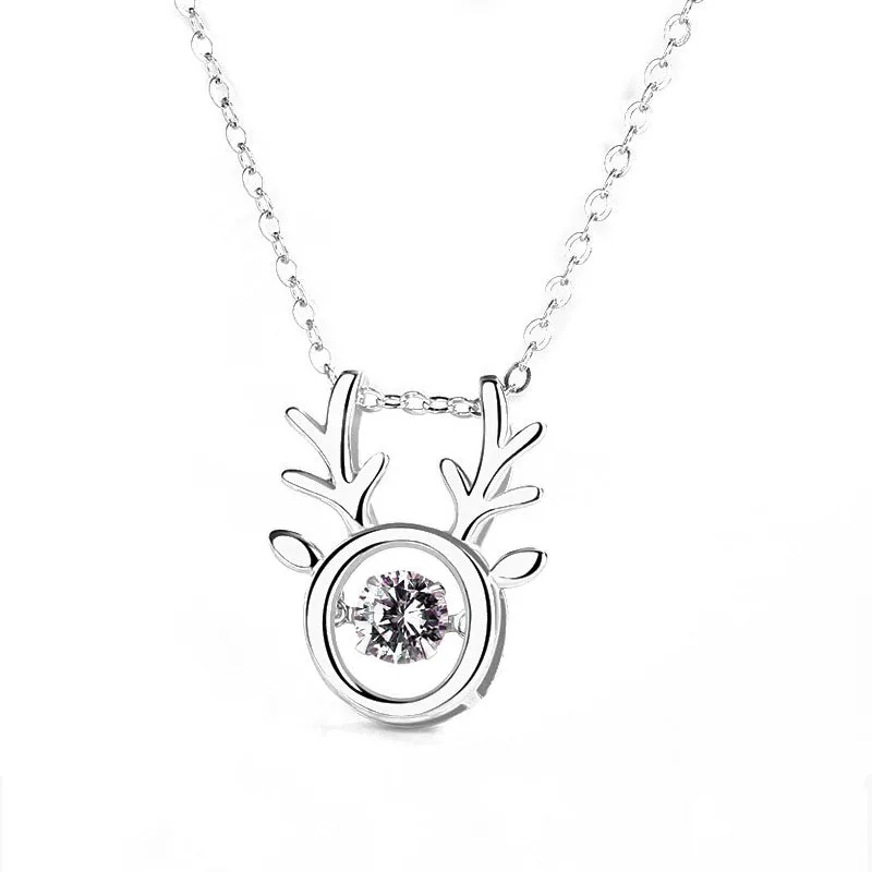 Antlers with Round Zircon Pendant Silver Necklace for Women