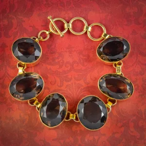 Art Deco Style Smoky Quartz Bracelet Sterling Silver 18ct Gold Gilt