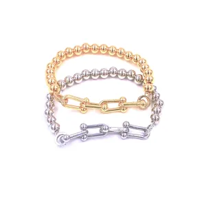 Ashley Gold Stainless Steel Ball Link Stretch Bracelet