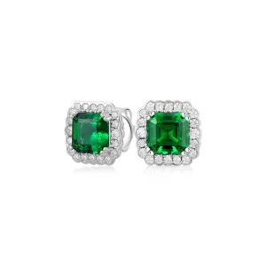 Asscher and Round Brilliant halo stud earrings with emerald simulants and 0.42 carats* of diamond simulants in sterling silver