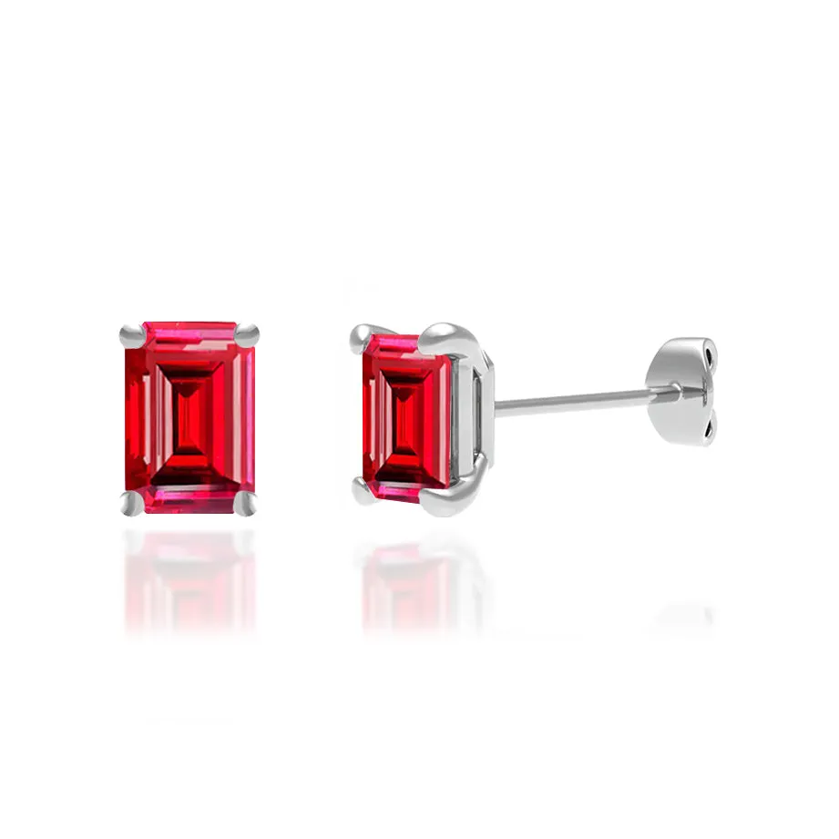 AVIANA - Emerald Ruby 18k White Gold Stud Earrings